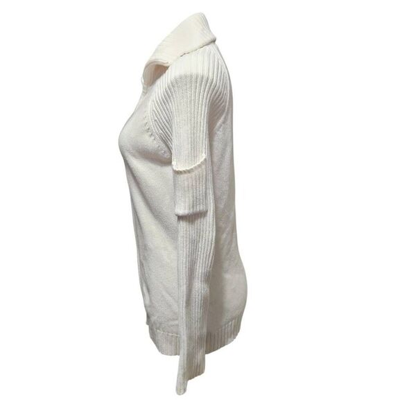 Liz Claiborne white knit zip front sweater jacket cardigan collar pocket medium - Picture 3 of 9